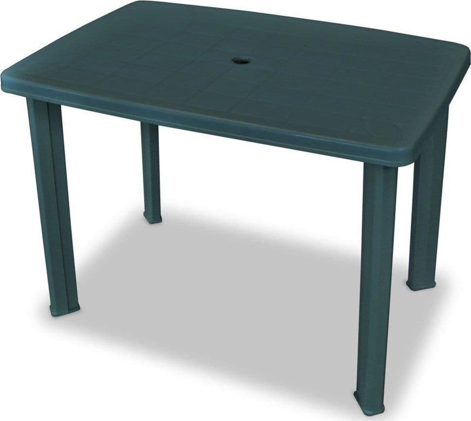 TAVOLO DA GIARDINO VERDE ESTERNO RESISTENTE 101X68XH72CM CON FORO OMBRELLONE 023738