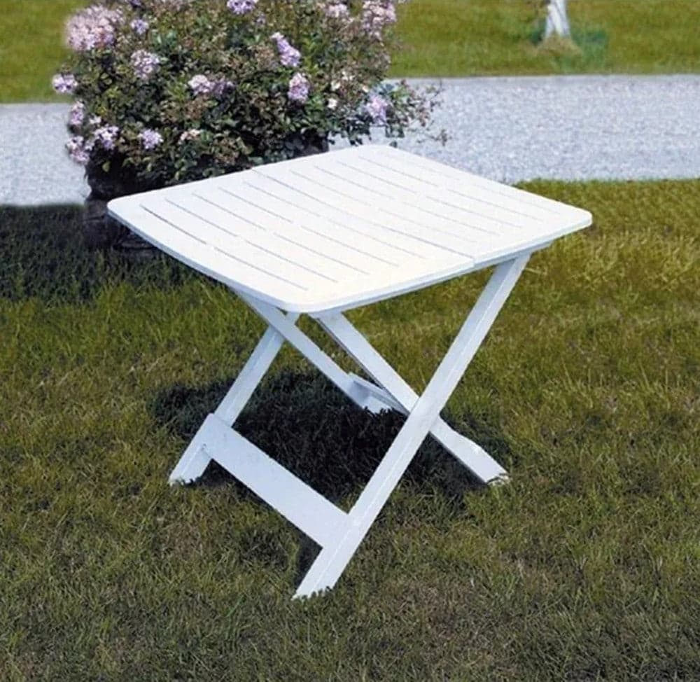 TAVOLO PIEGHEVOLE BIANCO IN POLIETILENE 79X72X70CM TAVOLINO GIARDINO CAMPEGGIO 012140 in Tavoli standard Trade Shop italia - Napoli, commercioVirtuoso.it