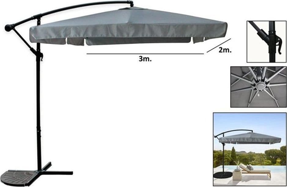OMBRELLONE LATERALE DA GIARDINO PROTEZIONE SOLE 2X3MT IMPERMEABILE GRIGIO CON BASE 223212 in Ombrelloni Trade Shop italia - Napoli, commercioVirtuoso.it