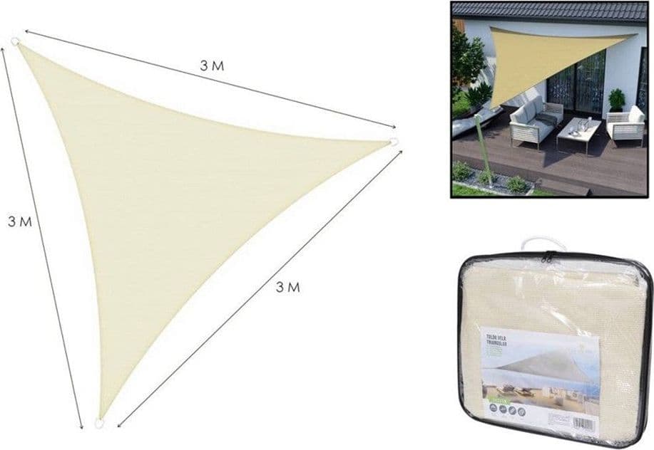 VELA TENDA TRIANGOLARE PARASOLE PROTEZIONE SOLE OMBREGGIATURA GIARDINO 3X3X3MT BEIGE 017019 in Vele parasole Trade Shop italia - Napoli, commercioVirtuoso.it