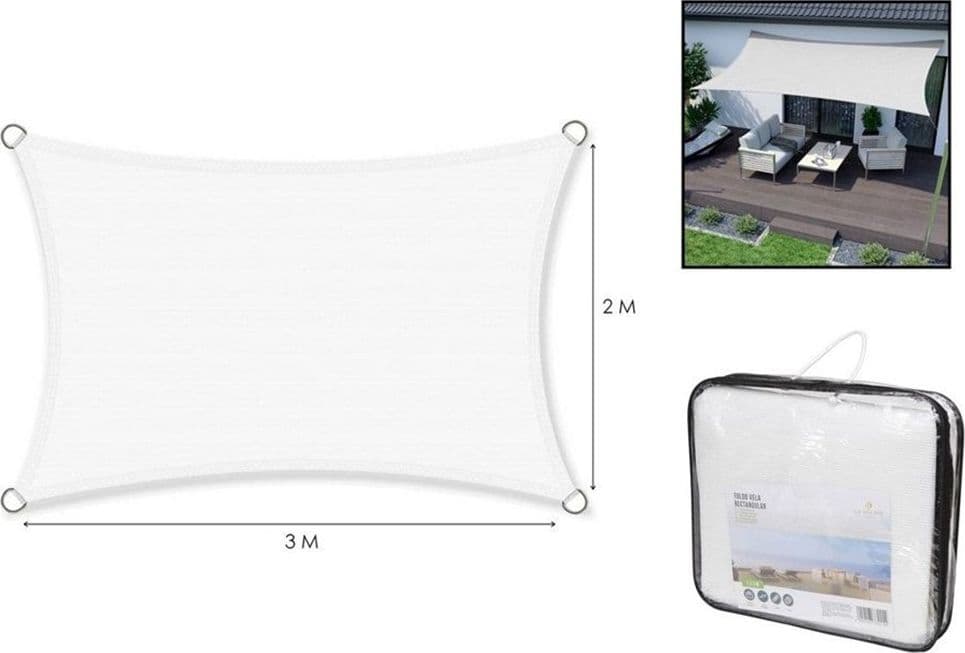 VELA TENDA RETTANGOLARE PARASOLE PROTEZIONE SOLE OMBRA GIARDINO 2X3MT BIANCA 017034 in Vele parasole Trade Shop italia - Napoli, commercioVirtuoso.it