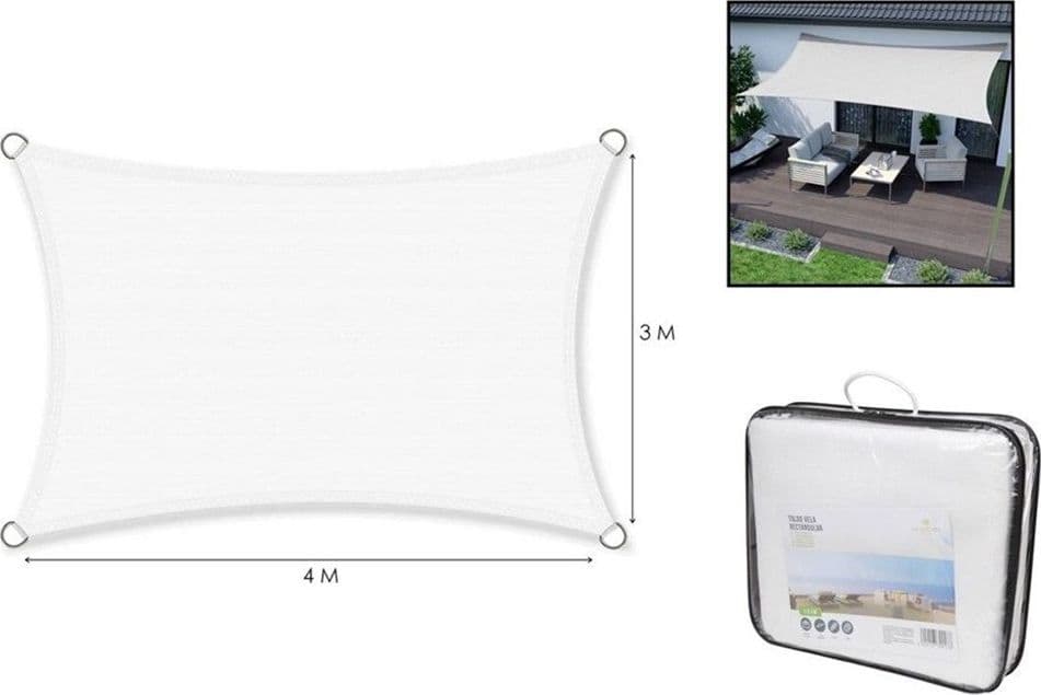 VELA TENDA RETTANGOLARE PARASOLE PROTEZIONE SOLE OMBRA GIARDINO 3X4 MT BIANCA 017036 in Vele parasole Trade Shop italia - Napoli, commercioVirtuoso.it