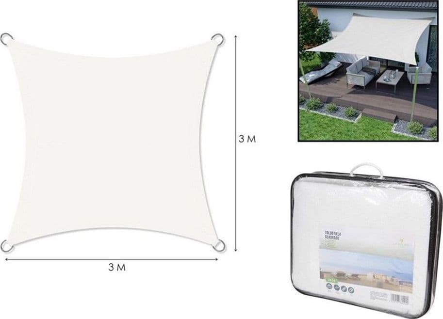VELA TENDA QUADRATA PARASOLE PROTEZIONE SOLE OMBREGGIATURA GIARDINO 3X3MT BIANCA 017035 in Vele parasole Trade Shop italia - Napoli, commercioVirtuoso.it
