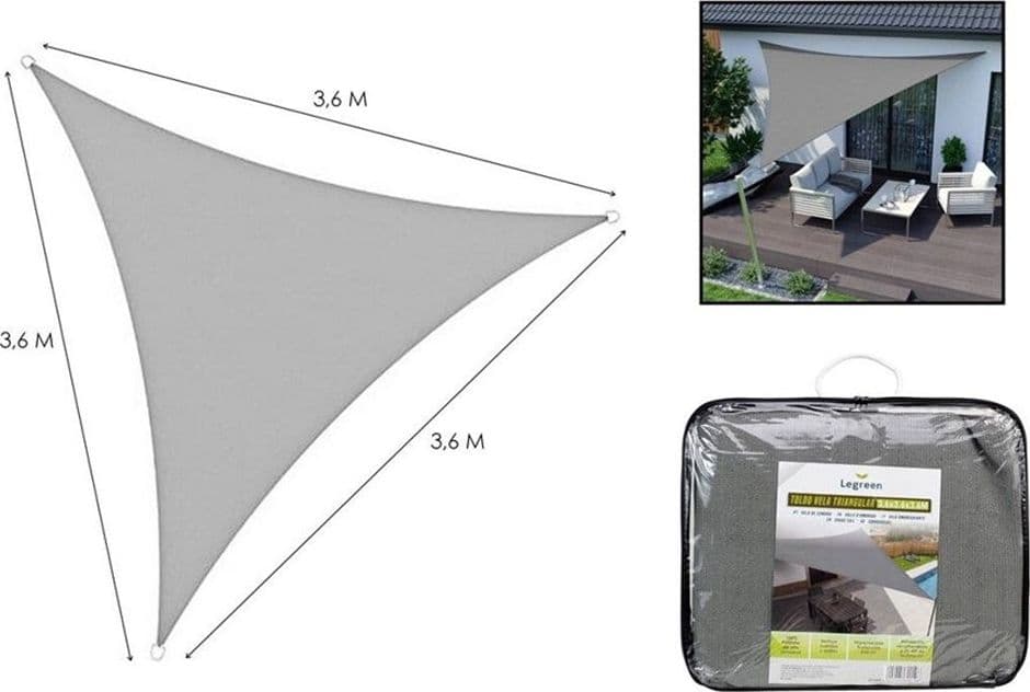 VELA TENDA TRIANGOLARE PARASOLE PROTEZIONE SOLE OMBRA GIARDINO 3.6X3.6X3.6MT GRIGIO 222569 in Vele parasole Trade Shop italia - Napoli, commercioVirtuoso.it