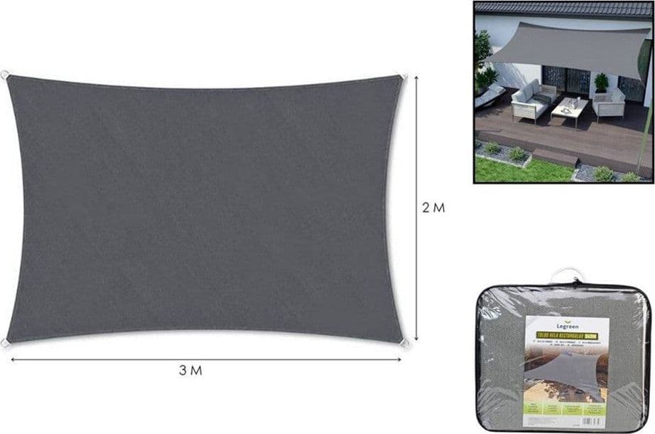 VELA TENDA RETTANGOLARE PARASOLE PROTEZIONE SOLE OMBRA GIARDINO 2X3 MT GRIGIO 222583 in Vele parasole Trade Shop italia - Napoli, commercioVirtuoso.it