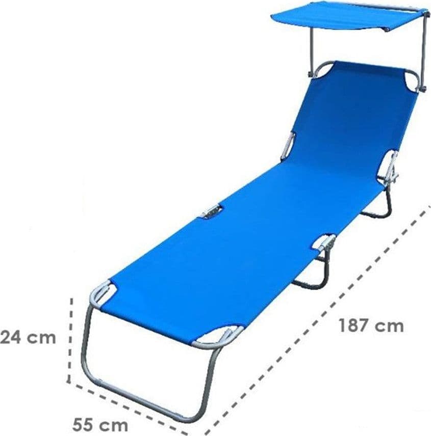 LETTINO CON TETTUCCIO PARASOLE BLU SDRAIO PRENDISOLE 187X55X24 CM PIEGHEVOLE 281018 in Lettini Trade Shop italia - Napoli, commercioVirtuoso.it