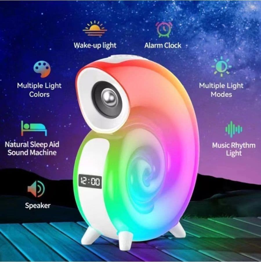CASSA SPEAKER BLUETOOTH BT LAMPADA LED RGB CONCHIGLIA CON OROLOGIO DISPLAY SVEGLIA in Lampade da tavolo e abat-jour Trade Shop italia - Napoli, commercioVirtuoso.it