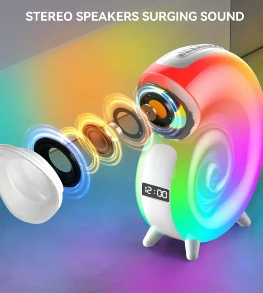 CASSA SPEAKER BLUETOOTH BT LAMPADA LED RGB CONCHIGLIA CON OROLOGIO DISPLAY SVEGLIA in Lampade da tavolo e abat-jour Trade Shop italia - Napoli, commercioVirtuoso.it