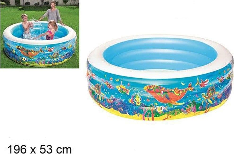 PISCINA ROTONDA GONFIABILE PER BAMBINI 196X53 CM A 3 ANELLI FANTASIA PESCI 016133 in Piscinette per bambini Trade Shop italia - Napoli, commercioVirtuoso.it