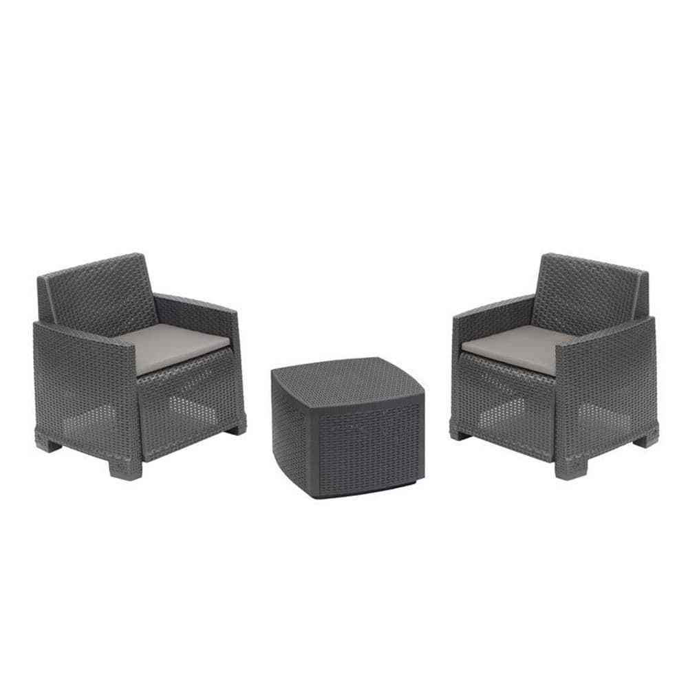 SET SALOTTO ESTERNO CON 2 POLTRONE TAVOLINO CONTENITORE EFFETTO RATTAN CUSCINI GIARDINO in Divanetti Trade Shop italia - Napoli, commercioVirtuoso.it