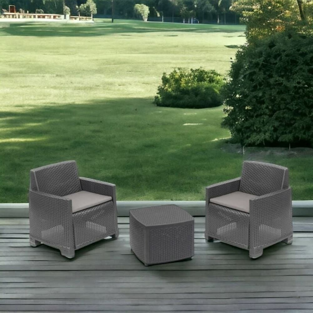 SET SALOTTO ESTERNO CON 2 POLTRONE TAVOLINO CONTENITORE EFFETTO RATTAN CUSCINI GIARDINO in Divanetti Trade Shop italia - Napoli, commercioVirtuoso.it