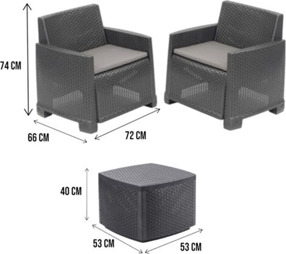 SET SALOTTO ESTERNO CON 2 POLTRONE TAVOLINO CONTENITORE EFFETTO RATTAN CUSCINI GIARDINO in Divanetti Trade Shop italia - Napoli, commercioVirtuoso.it