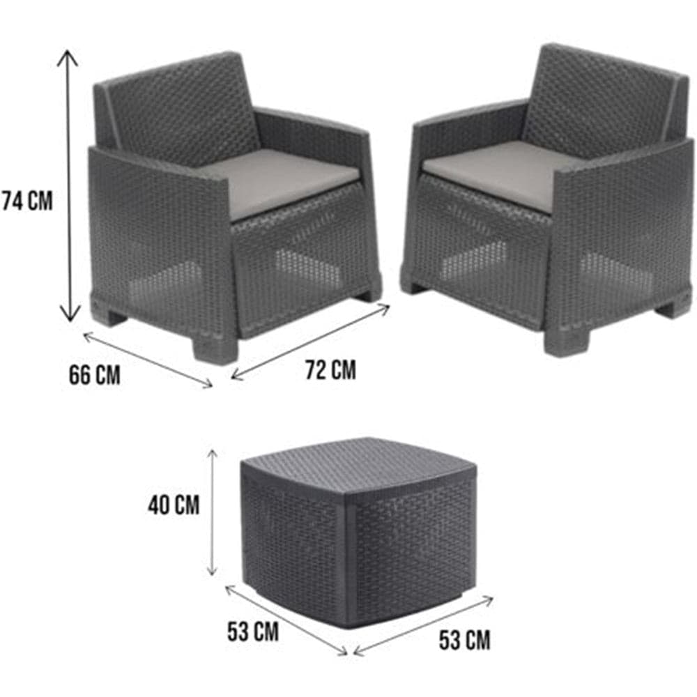 SET SALOTTO ESTERNO CON 2 POLTRONE TAVOLINO CONTENITORE EFFETTO RATTAN CUSCINI GIARDINO in Divanetti Trade Shop italia - Napoli, commercioVirtuoso.it