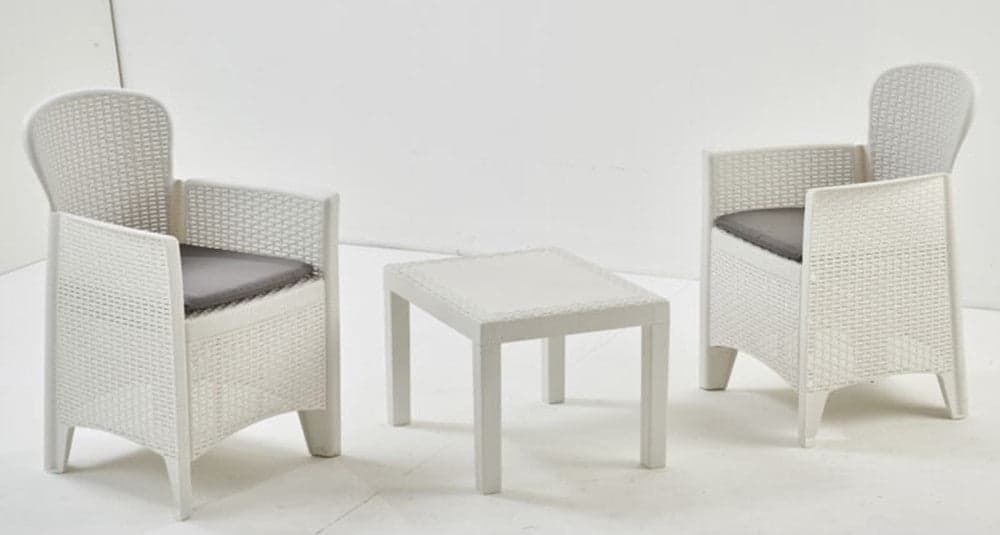 SET SALOTTO CON TAVOLINO 2 POLTRONE BIANCO EFFETTO RATTAN CON CUSCINI GIARDINO 591073 in Divanetti Trade Shop italia - Napoli, commercioVirtuoso.it