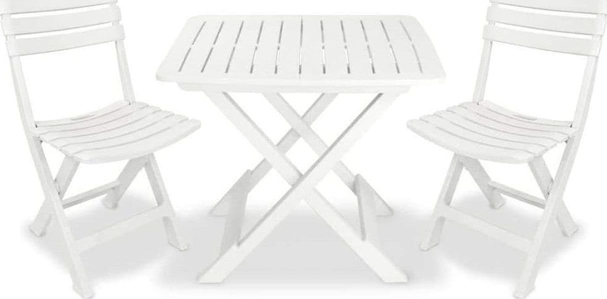 SET SALOTTO CON 2 SEDIE TAVOLO DA GIARDINO PIEGHEVOLE RESISTENTE CAMPING BIANCO 006669 in Set di mobili Trade Shop italia - Napoli, commercioVirtuoso.it