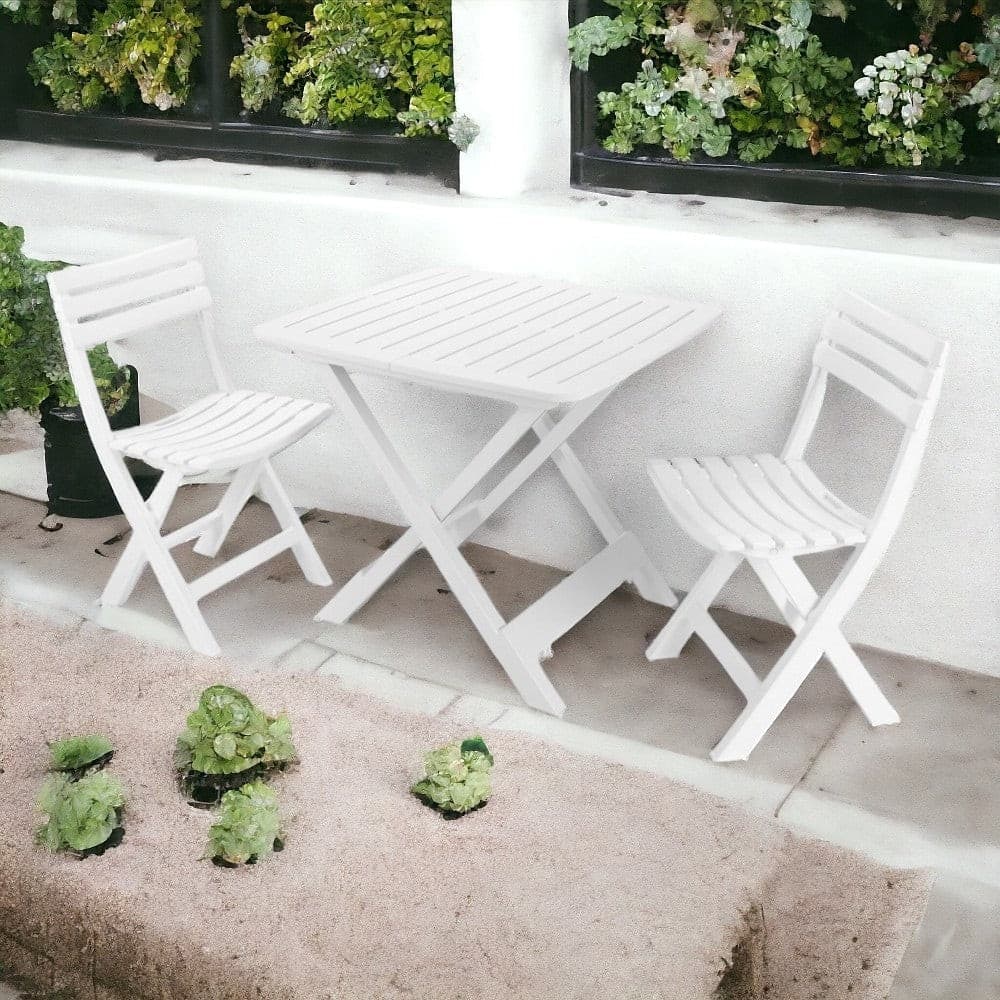 SET SALOTTO CON 2 SEDIE TAVOLO DA GIARDINO PIEGHEVOLE RESISTENTE CAMPING BIANCO 006669 in Set di mobili Trade Shop italia - Napoli, commercioVirtuoso.it