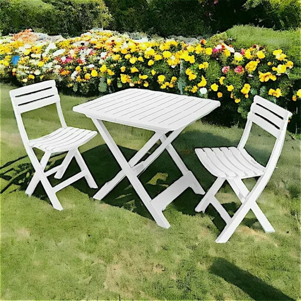 SET SALOTTO CON 2 SEDIE TAVOLO DA GIARDINO PIEGHEVOLE RESISTENTE CAMPING BIANCO 006669 in Set di mobili Trade Shop italia - Napoli, commercioVirtuoso.it
