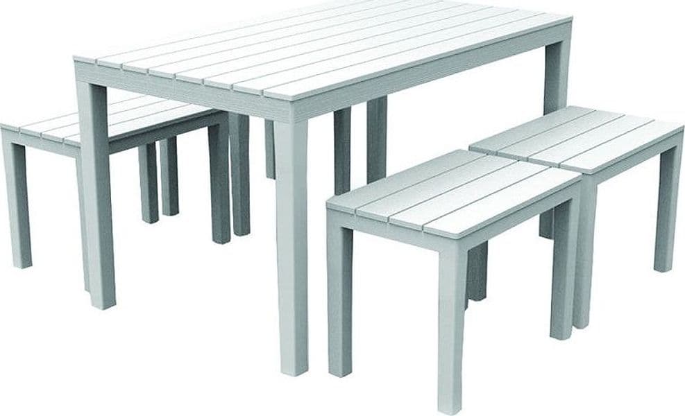 SET SALOTTO SAMOA DA 5PZ CON TAVOLO RETTANGOLARE 4 PANCHE 4 POSTI BIANCO ARREDO 090644 in Divani Trade Shop italia - Napoli, commercioVirtuoso.it