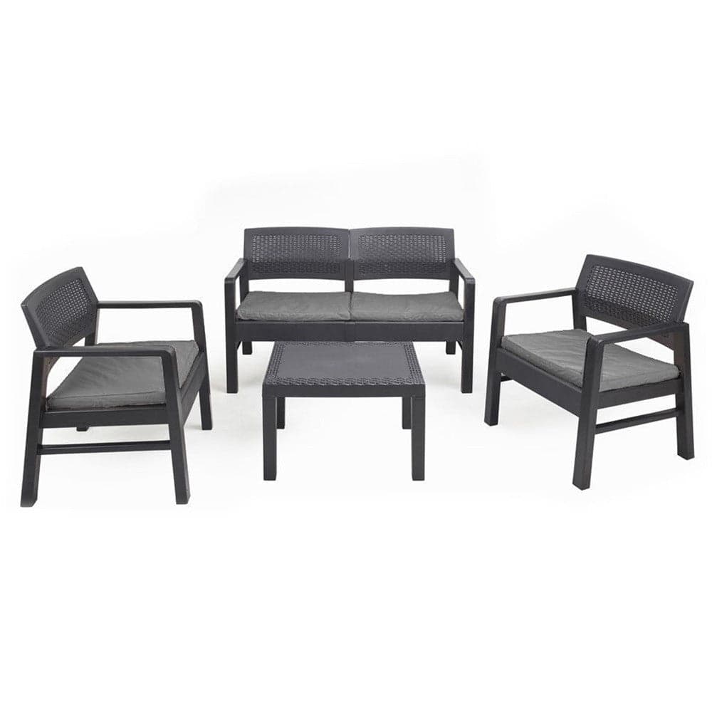 SET SALOTTO GIARDINO ESTERNO CON DIVANO 2 POLTRONE TAVOLINO EFFETTO RATTAN CON CUSCINI in Divanetti Trade Shop italia - Napoli, commercioVirtuoso.it
