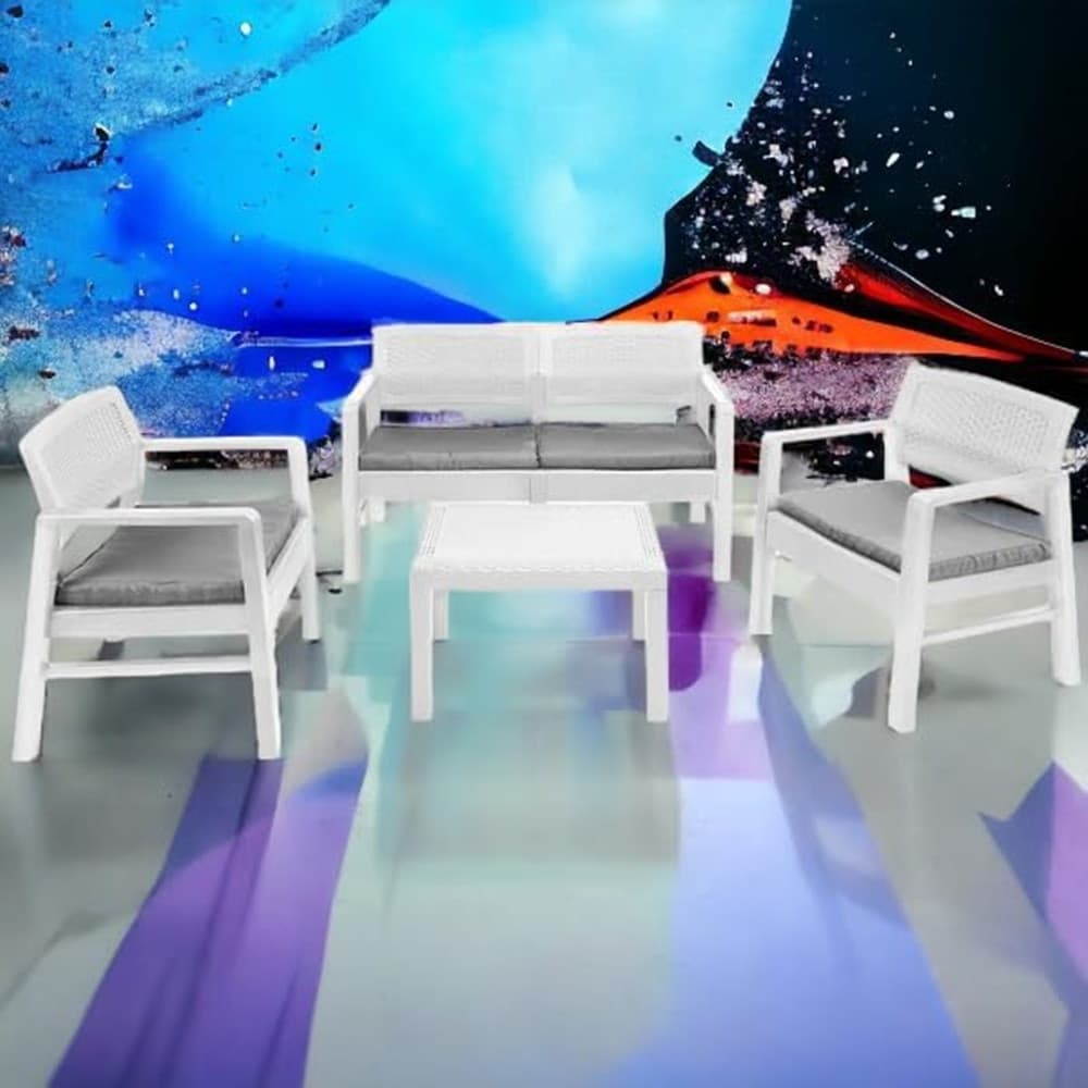SET SALOTTO GIARDINO ESTERNO CON DIVANO 2 POLTRONE TAVOLINO EFFETTO RATTAN CON CUSCINI in Divanetti Trade Shop italia - Napoli, commercioVirtuoso.it