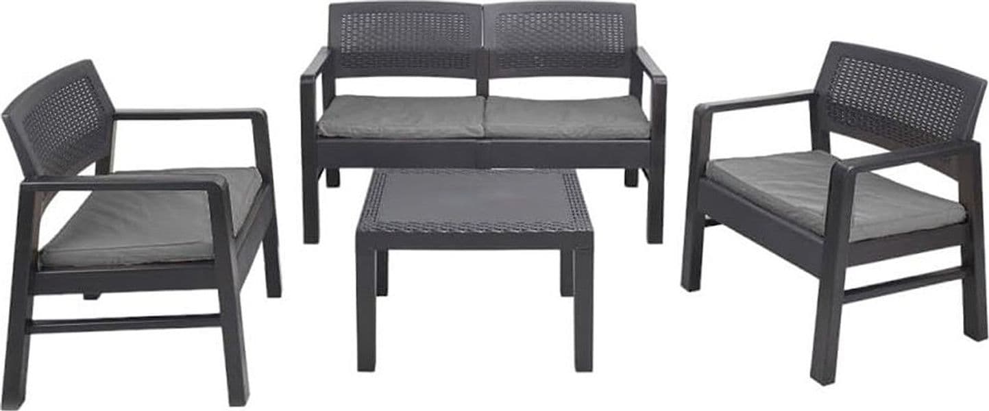 SET SALOTTO GIARDINO ESTERNO CON DIVANO 2 POLTRONE TAVOLINO EFFETTO RATTAN CON CUSCINI in Divanetti Trade Shop italia - Napoli, commercioVirtuoso.it