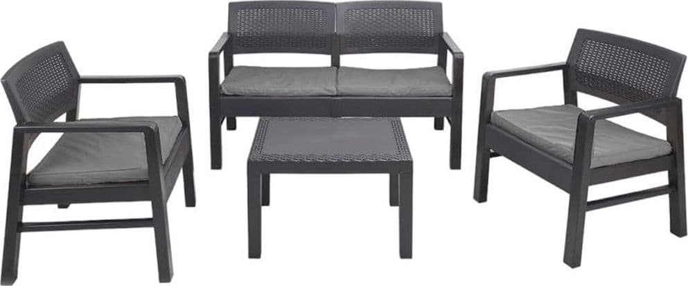 SET SALOTTO GIARDINO ESTERNO CON DIVANO 2 POLTRONE TAVOLINO EFFETTO RATTAN CON CUSCINI in Divanetti Trade Shop italia - Napoli, commercioVirtuoso.it