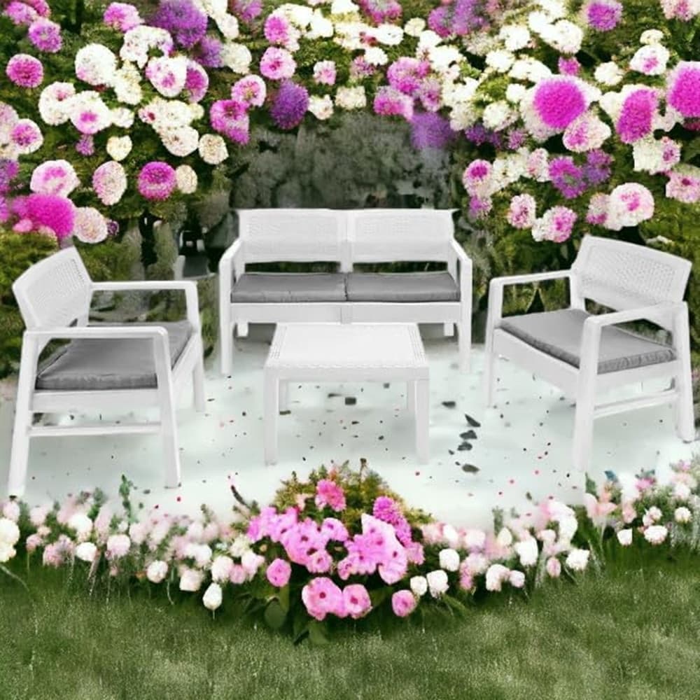 SET SALOTTO GIARDINO ESTERNO CON DIVANO 2 POLTRONE TAVOLINO EFFETTO RATTAN CON CUSCINI in Divanetti Trade Shop italia - Napoli, commercioVirtuoso.it