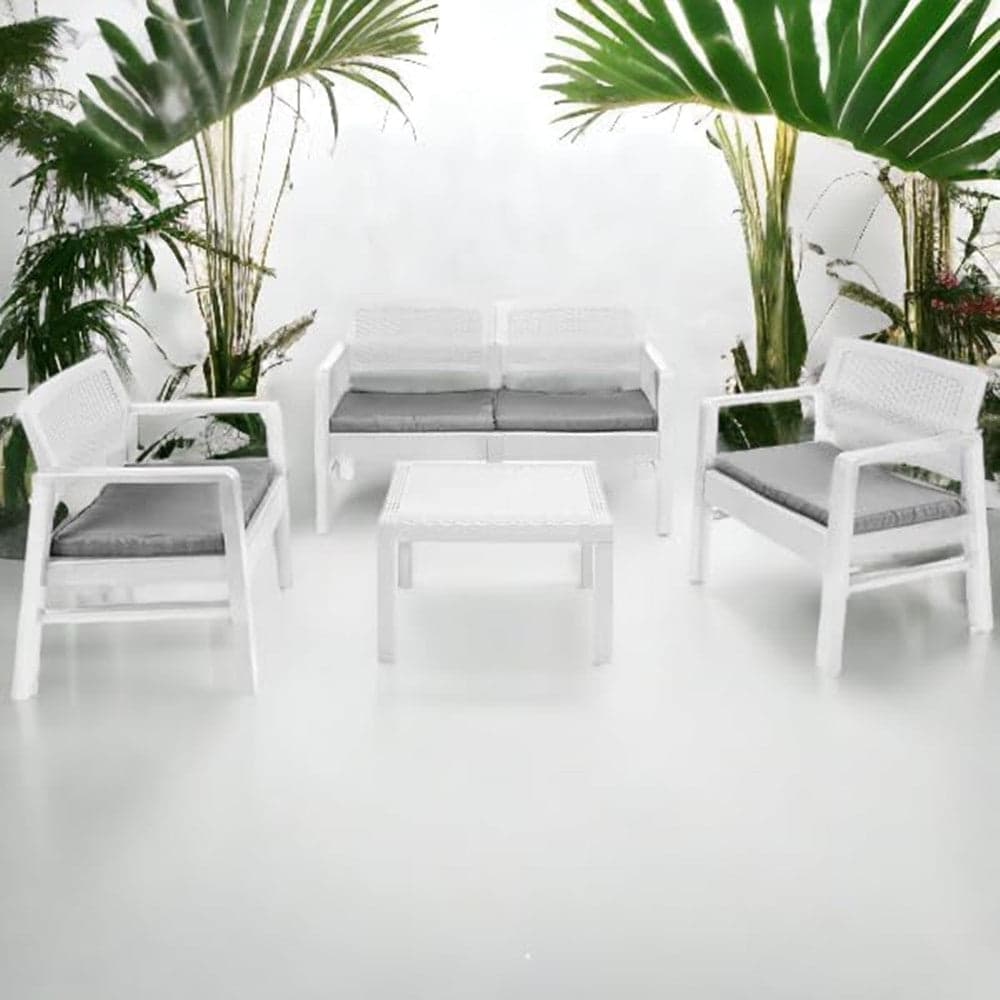 SET SALOTTO GIARDINO ESTERNO CON DIVANO 2 POLTRONE TAVOLINO EFFETTO RATTAN CON CUSCINI in Divanetti Trade Shop italia - Napoli, commercioVirtuoso.it