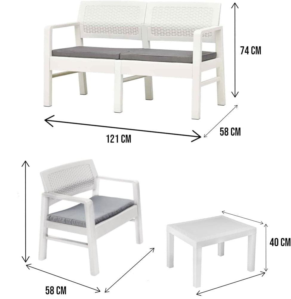 SET SALOTTO GIARDINO ESTERNO CON DIVANO 2 POLTRONE TAVOLINO EFFETTO RATTAN CON CUSCINI in Divanetti Trade Shop italia - Napoli, commercioVirtuoso.it