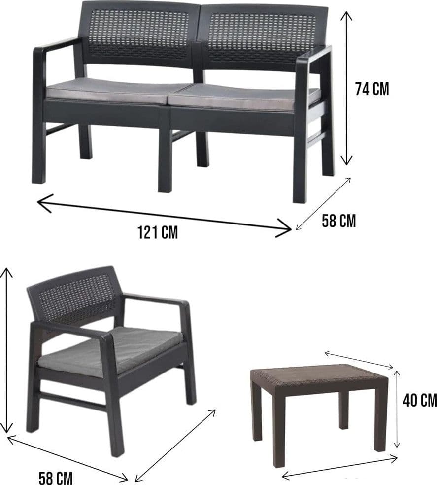 SET SALOTTO GIARDINO ESTERNO CON DIVANO 2 POLTRONE TAVOLINO EFFETTO RATTAN CON CUSCINI in Divanetti Trade Shop italia - Napoli, commercioVirtuoso.it