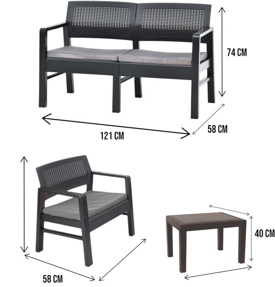 SET SALOTTO GIARDINO ESTERNO CON DIVANO 2 POLTRONE TAVOLINO EFFETTO RATTAN CON CUSCINI in Divanetti Trade Shop italia - Napoli, commercioVirtuoso.it