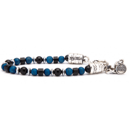 Portonovo  Bracciale Classic Agata Satinata Blu Dischetto Onice
