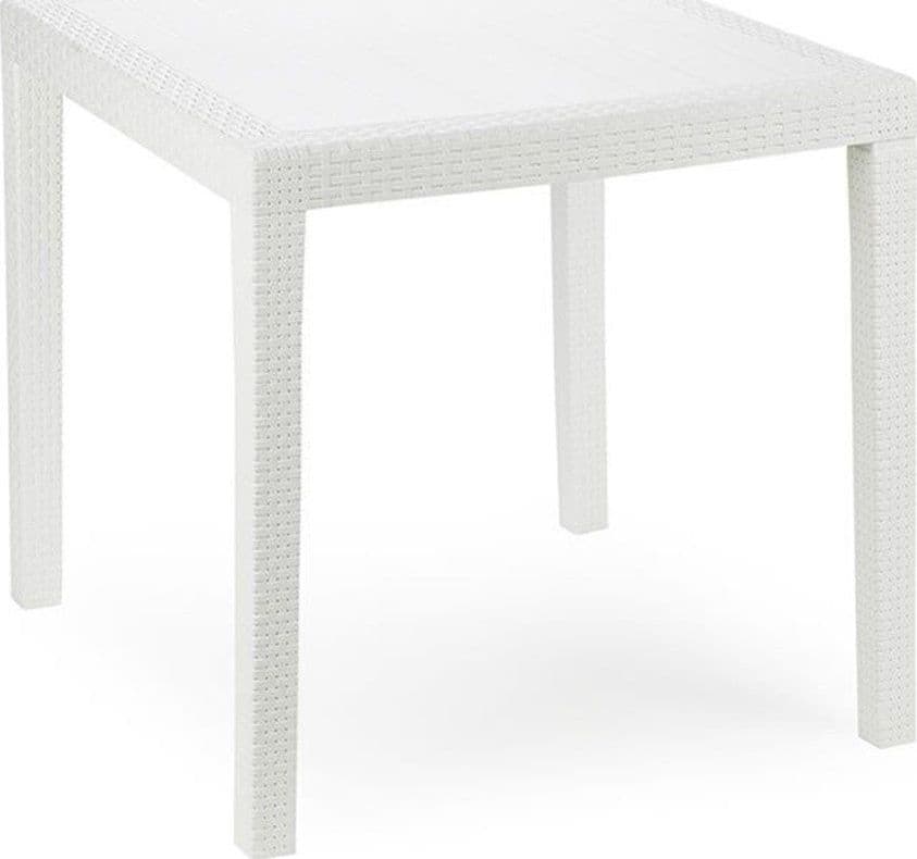 TAVOLO TAVOLINO QUADRATO EFFETTO FINTO RATTAN VIMINI BIANCO 79X79X72CM BAR CASA 052000