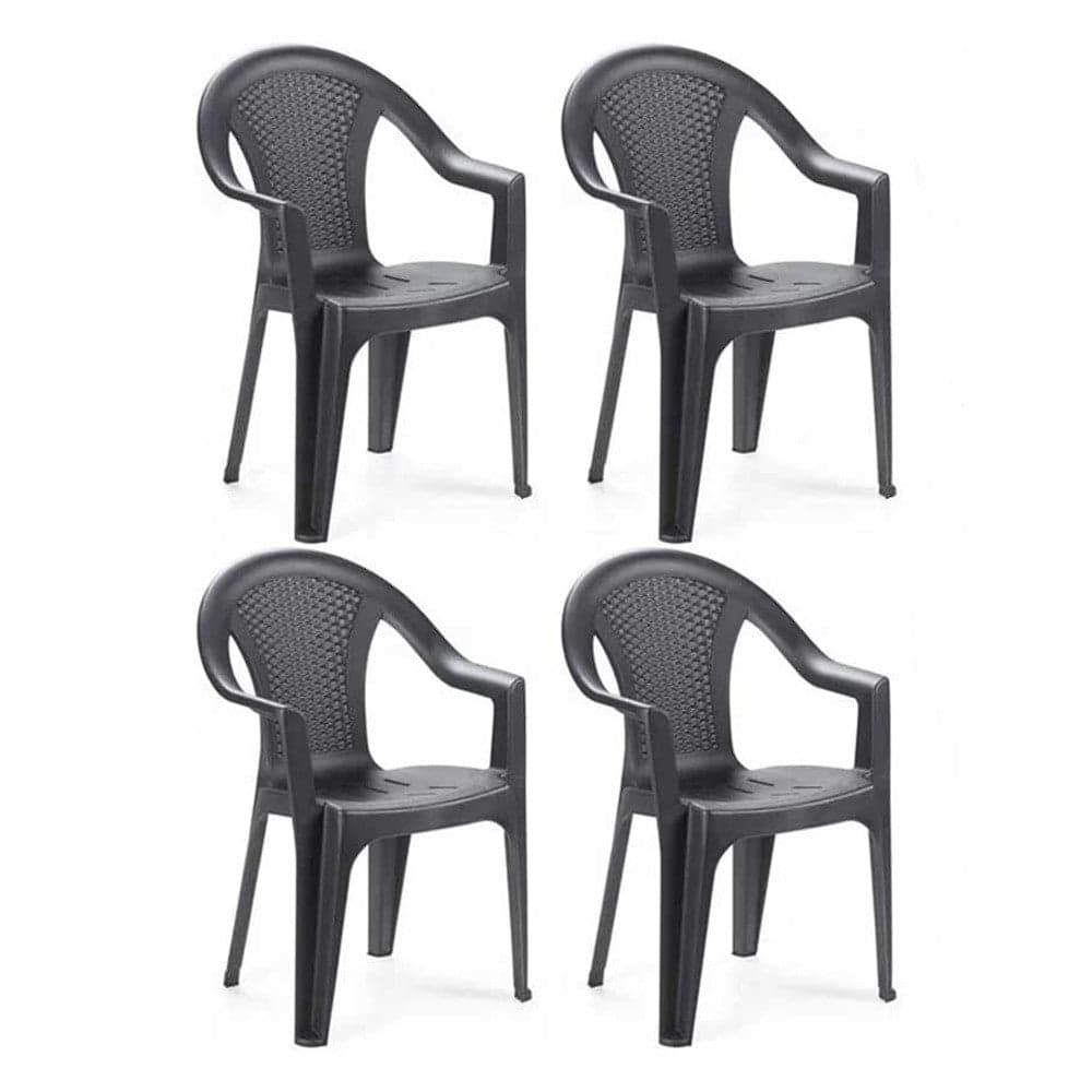 Set 4pz Sedia Giardino Con Schienale Effetto Rattan 54x56x81cm Plastica Antracite 669512a