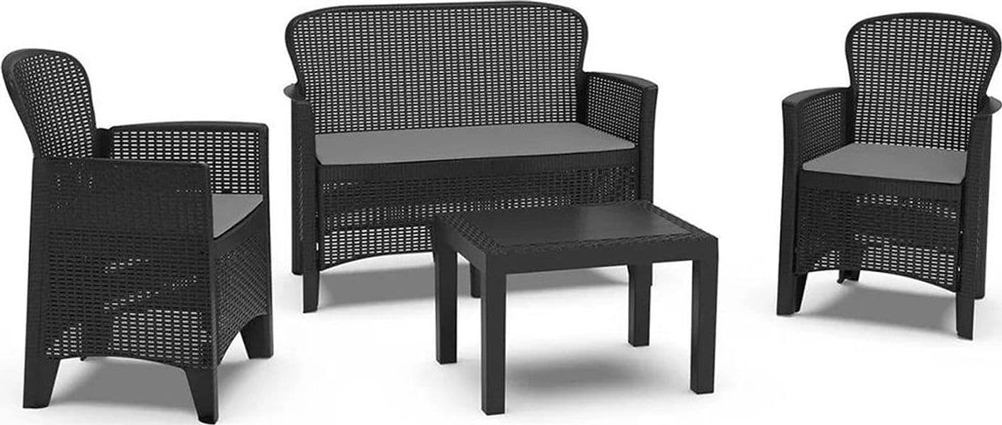 SET SALOTTO GIARDINO DIVANO 2 POLTRONE TAVOLINO CUSCINI EFFETTO RATTAN ANTRACITE 156043 in Divanetti Trade Shop italia - Napoli, commercioVirtuoso.it