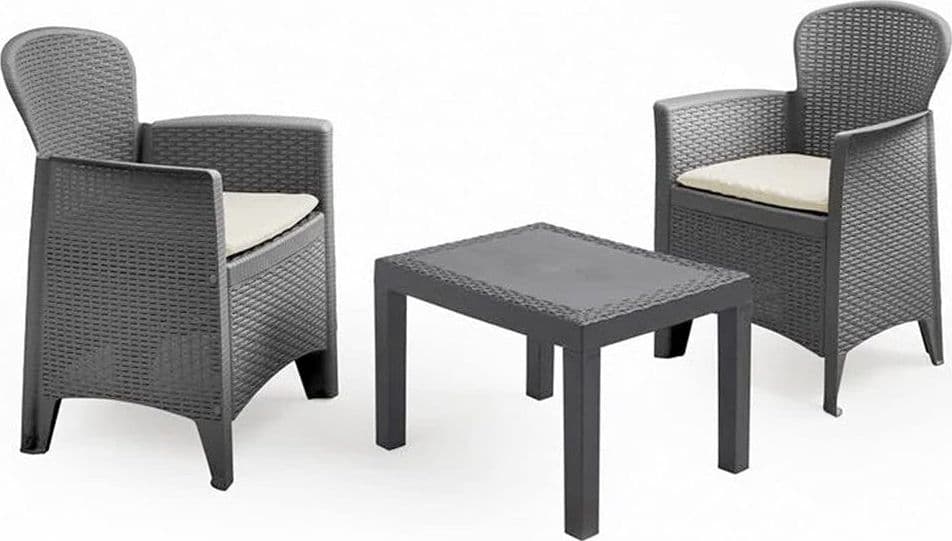SET SALOTTO CON TAVOLINO 2 POLTRONE ANTRACITE EFFETTO RATTAN CON CUSCINI GIARDINO 591042 in Divanetti Trade Shop italia - Napoli, commercioVirtuoso.it