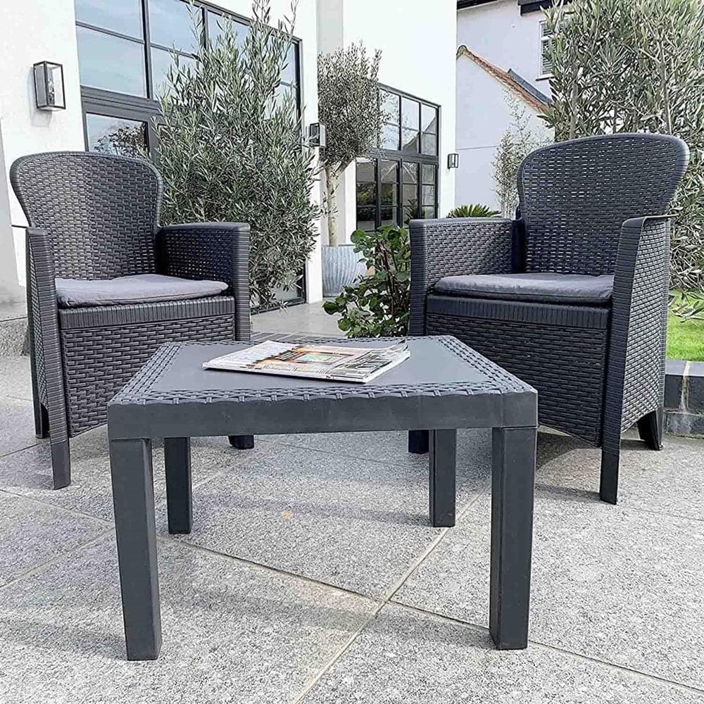 SET SALOTTO CON TAVOLINO 2 POLTRONE ANTRACITE EFFETTO RATTAN CON CUSCINI GIARDINO 591042 in Divanetti Trade Shop italia - Napoli, commercioVirtuoso.it
