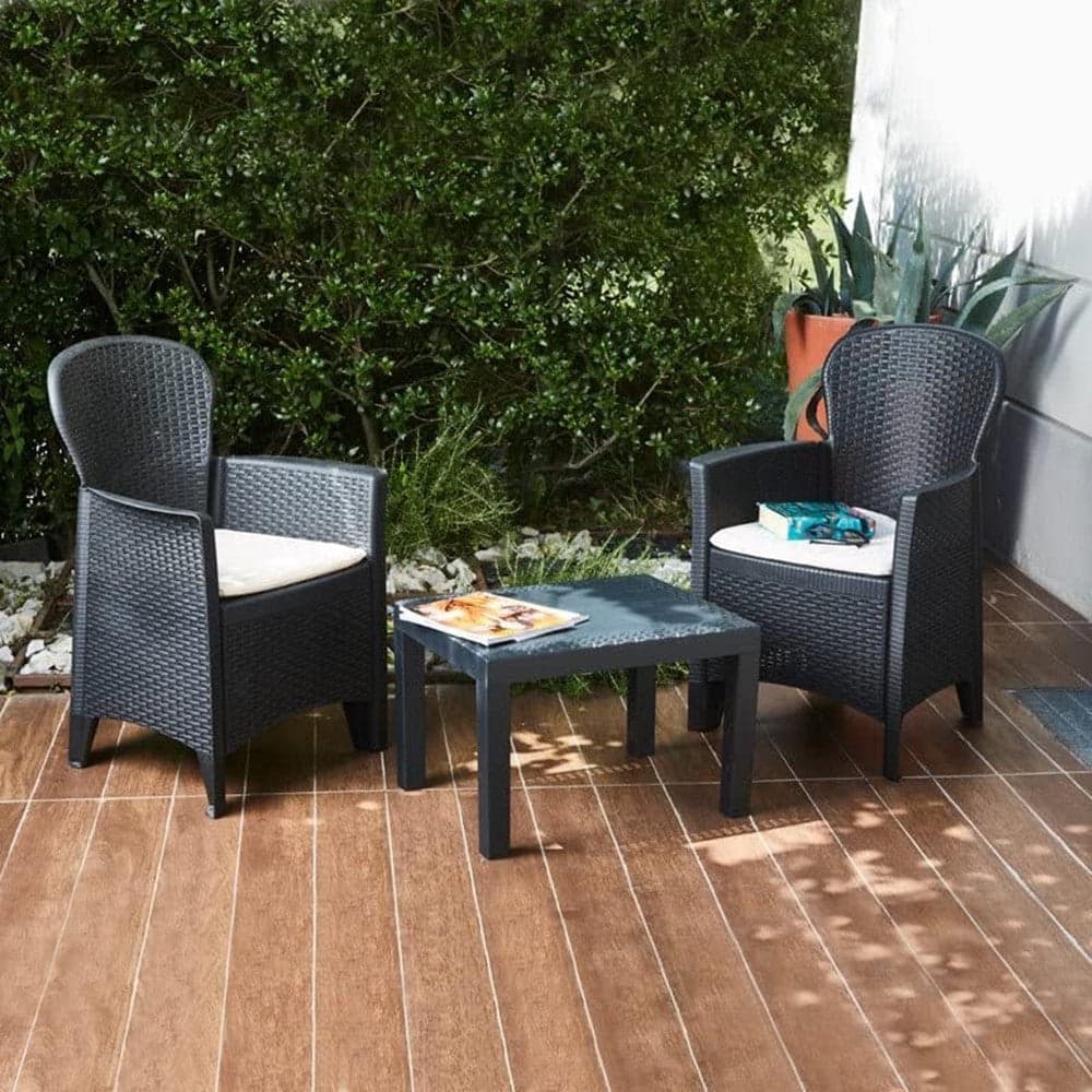 SET SALOTTO CON TAVOLINO 2 POLTRONE ANTRACITE EFFETTO RATTAN CON CUSCINI GIARDINO 591042 in Divanetti Trade Shop italia - Napoli, commercioVirtuoso.it