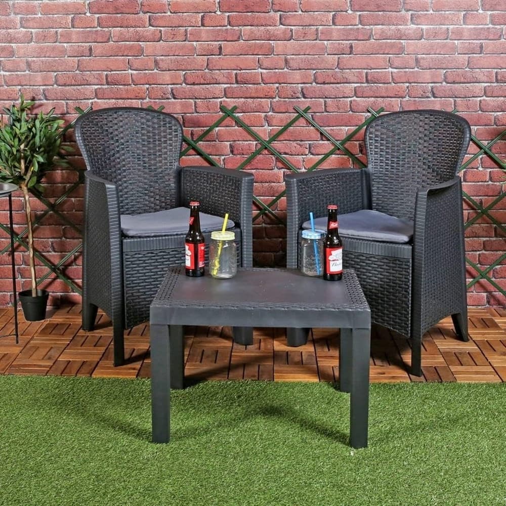 SET SALOTTO CON TAVOLINO 2 POLTRONE ANTRACITE EFFETTO RATTAN CON CUSCINI GIARDINO 591042 in Divanetti Trade Shop italia - Napoli, commercioVirtuoso.it