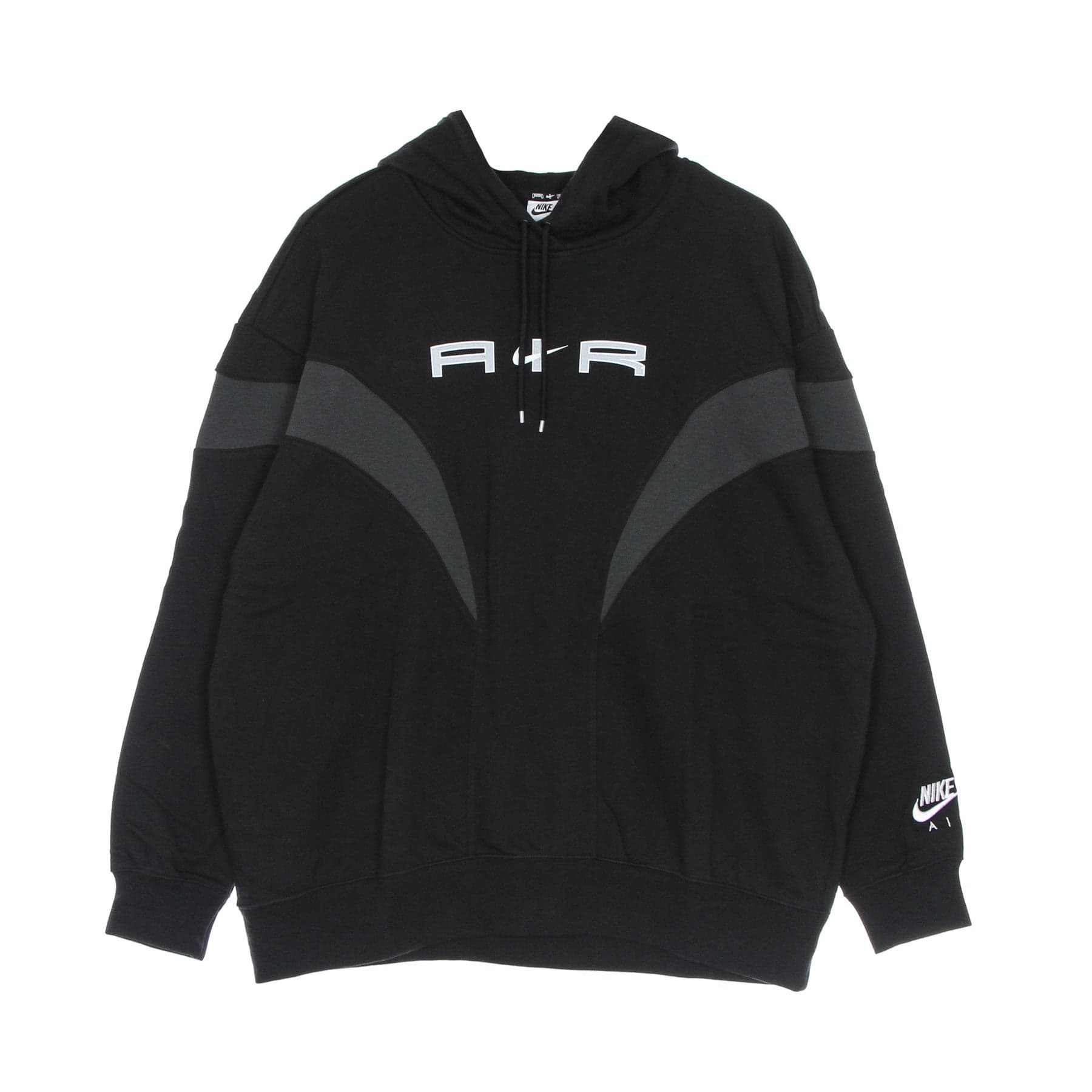 Nike Felpa Leggera Cappuccio Donna Air Fleece Gx Hoodie Black/dk Smoke Grey/white da donna