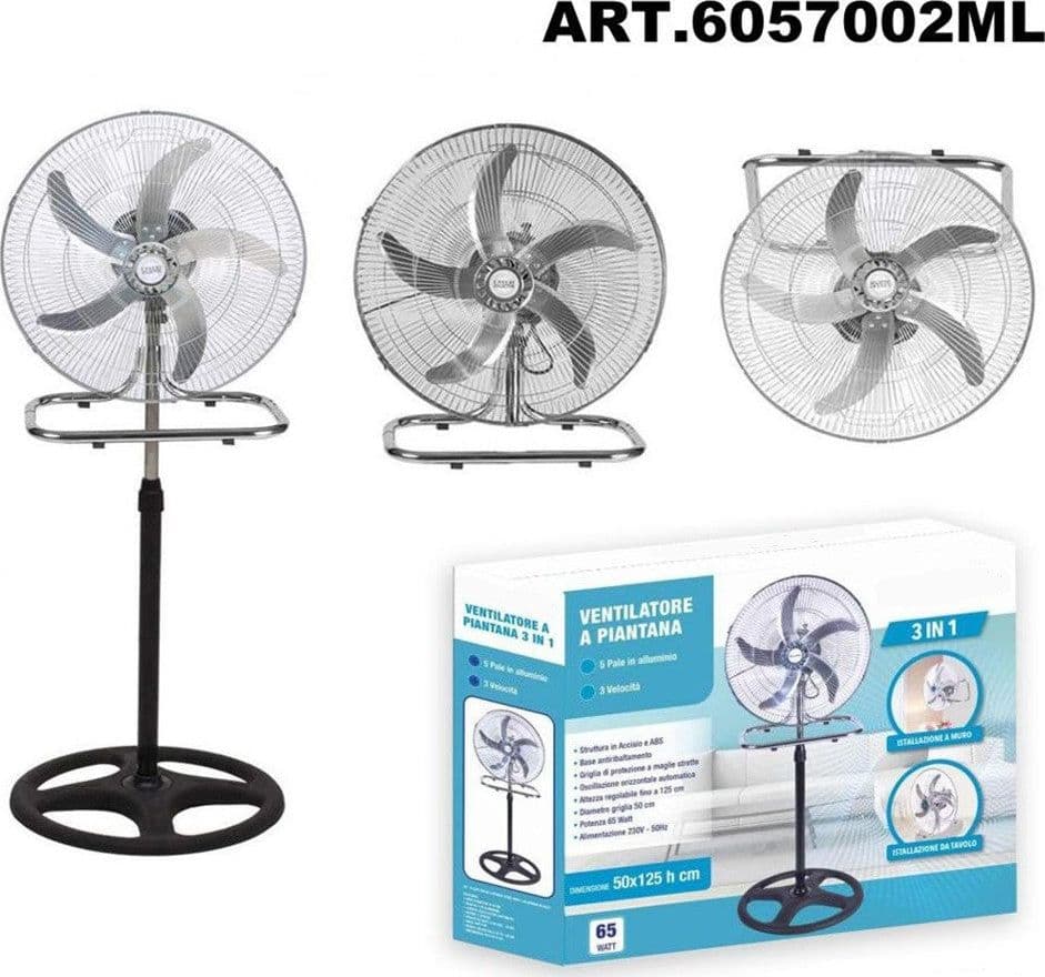 VENTILATORE 3IN1 A PIANTANA TAVOLO MURO 50CM 65 WATT CON 5 PALE 3 VELOCITÀ 6057002ML in Ventilatori a piantana Trade Shop italia - Napoli, commercioVirtuoso.it