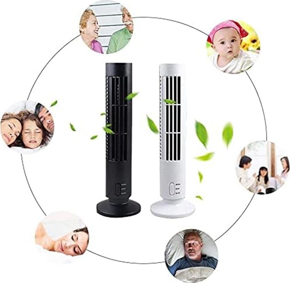VENTILATORE VERTICALE A TORRE SENZA PALE PORTATILE RICARICA USB 3W 2 VELOCITA' 11X34CM in Ventilatori a torre Trade Shop italia - Napoli, commercioVirtuoso.it