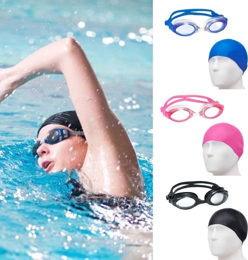 KIT OCCHIALINI DA NUOTO + CUFFIA IN SILICONE DA NUOTO UNISEX PER PISCINA 4 COLORI 618446 in Occhialini Trade Shop italia - Napoli, commercioVirtuoso.it