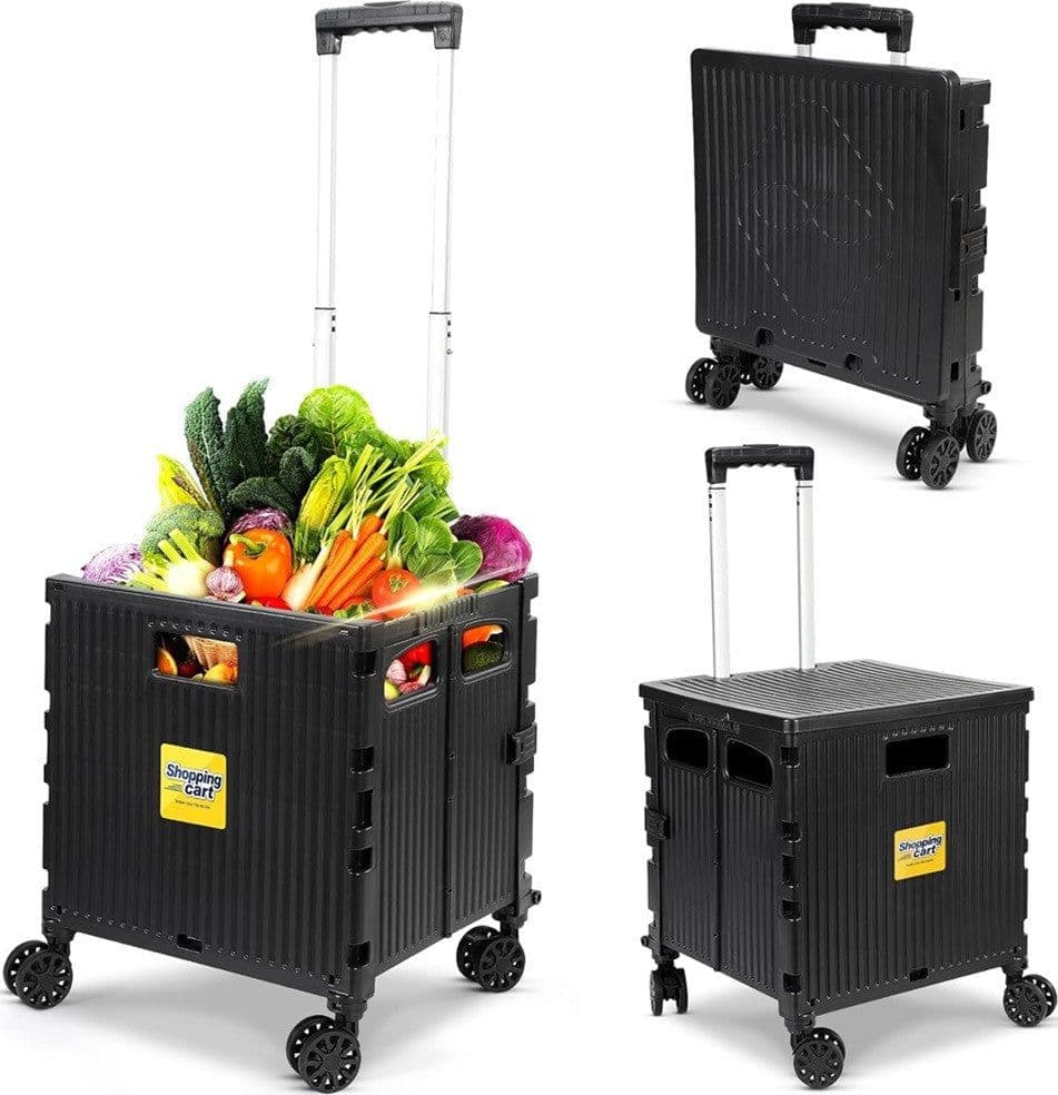 CARRELLO PER LA SPESA MULTIUSO NERO PIEGHEVOLE ‎GRANDE CAPACITÀ RUOTE GIREVOLI CON FRENO - 8