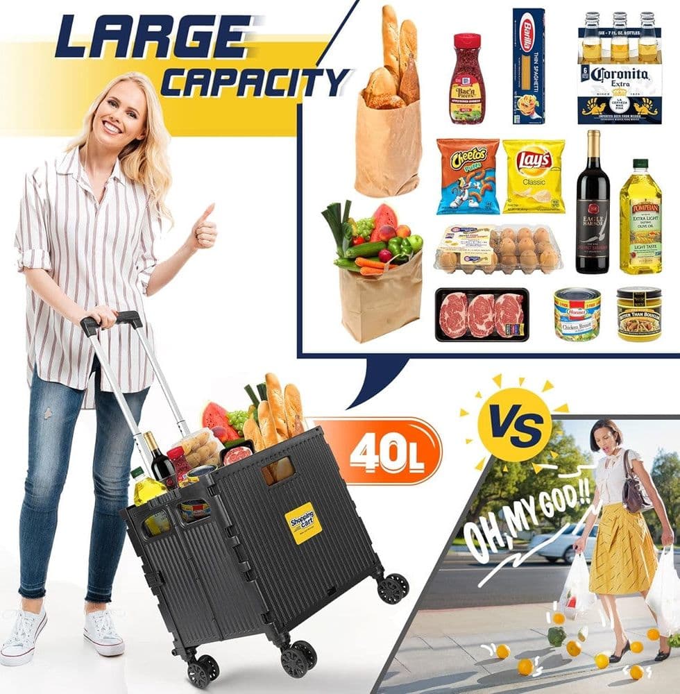 CARRELLO PER LA SPESA MULTIUSO NERO PIEGHEVOLE ‎GRANDE CAPACITÀ RUOTE GIREVOLI CON FRENO in Trolley per la spesa Trade Shop italia - Napoli, commercioVirtuoso.it