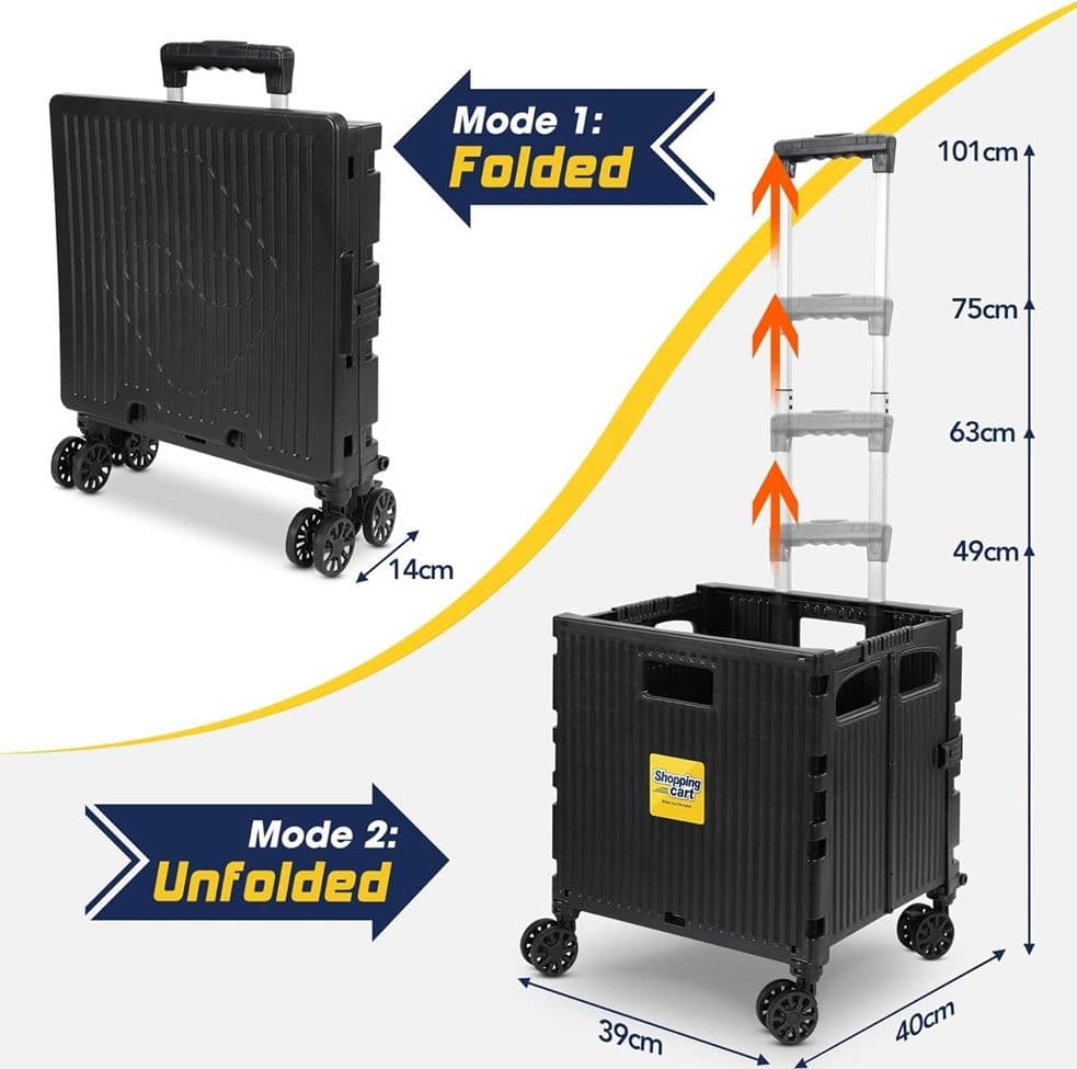 CARRELLO PER LA SPESA MULTIUSO NERO PIEGHEVOLE ‎GRANDE CAPACITÀ RUOTE GIREVOLI CON FRENO in Trolley per la spesa Trade Shop italia - Napoli, commercioVirtuoso.it