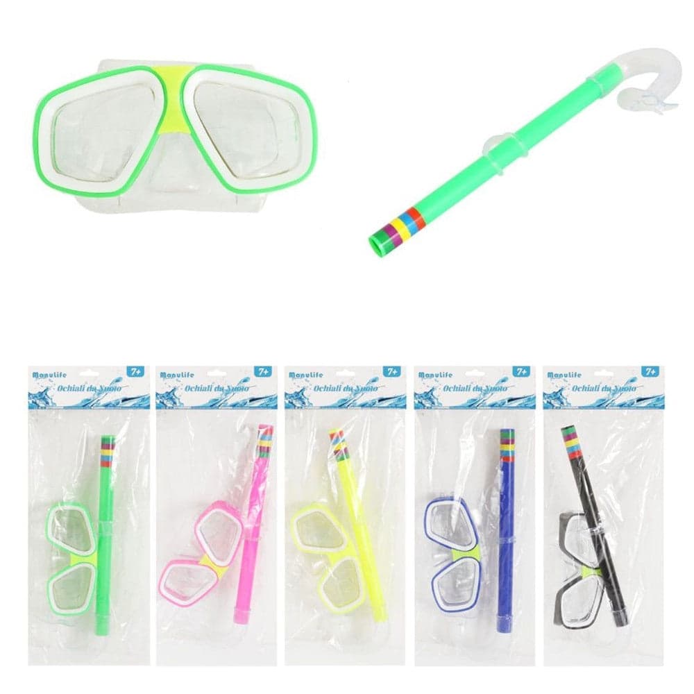 Set Da Piscina Nuoto Per Bambini 7+ Anni Maschera 16x10cm + Boccaglio 5 Colori 605414