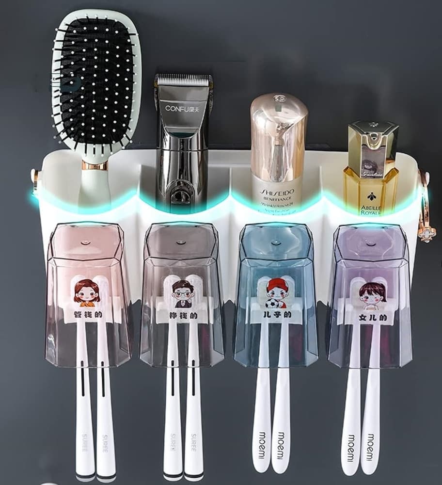 PORTASPAZZOLINO ADESIVO MULTIFUNZIONE ORGANIZER PER SPAZZOLINO DENTI CON 4 TAZZE + 4 SLOT in Porta spazzolini Trade Shop italia - Napoli, commercioVirtuoso.it