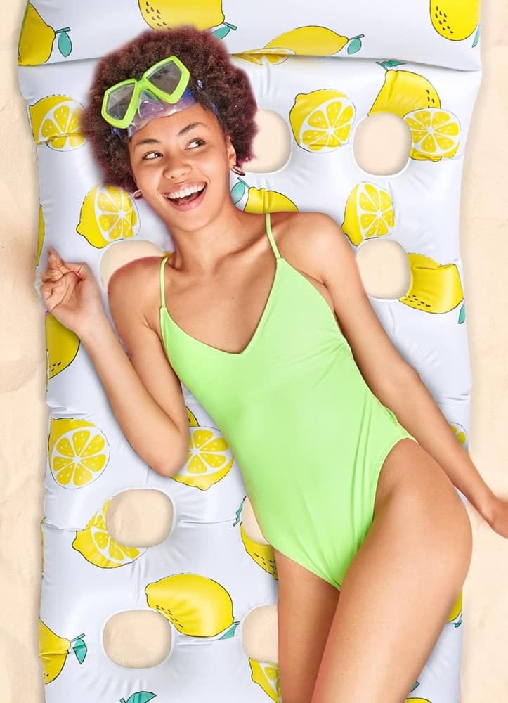 MATERASSINO GALLEGGIANTE GONFIABILE CON POGGIATESTA PISCINA DESIGN LIMONI 180X88CM 628530 in Canotti e gonfiabili galleggianti Trade Shop italia - Napoli, commercioVirtuoso.it