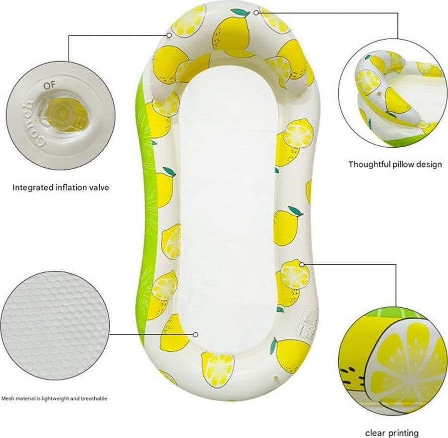 LETTINO IN RETE AMACA CON SCHIENALE GONFIABILE PISCINA MOTIVO LIMONI 178X80CM 628533 in Canotti e gonfiabili galleggianti Trade Shop italia - Napoli, commercioVirtuoso.it